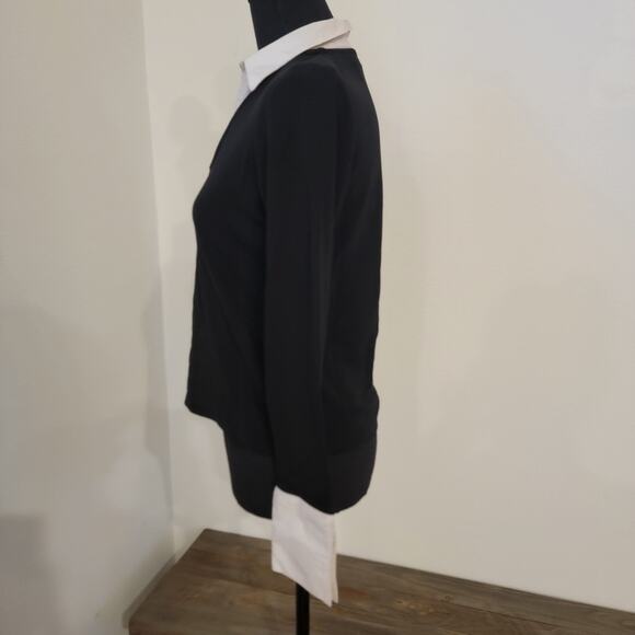 Liz Claiborne 2-in-1 Longsleeve Pullover Blouse Black Knit White Collared SM P - Picture 7 of 12